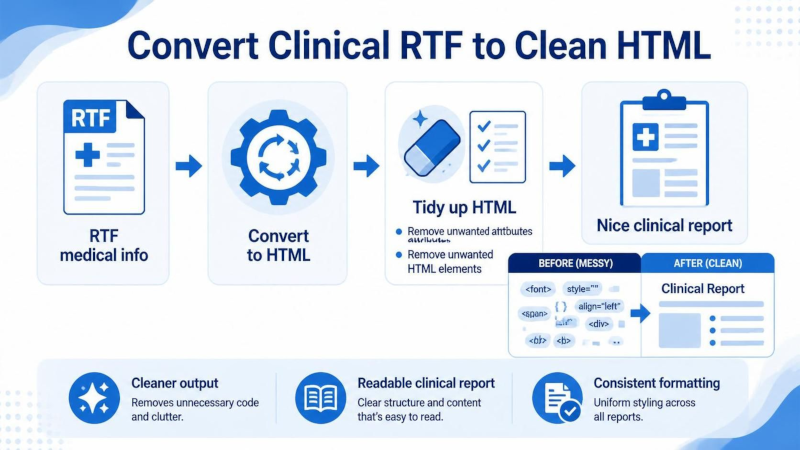 Infographic depicting the clean conversion of RTF to HTML